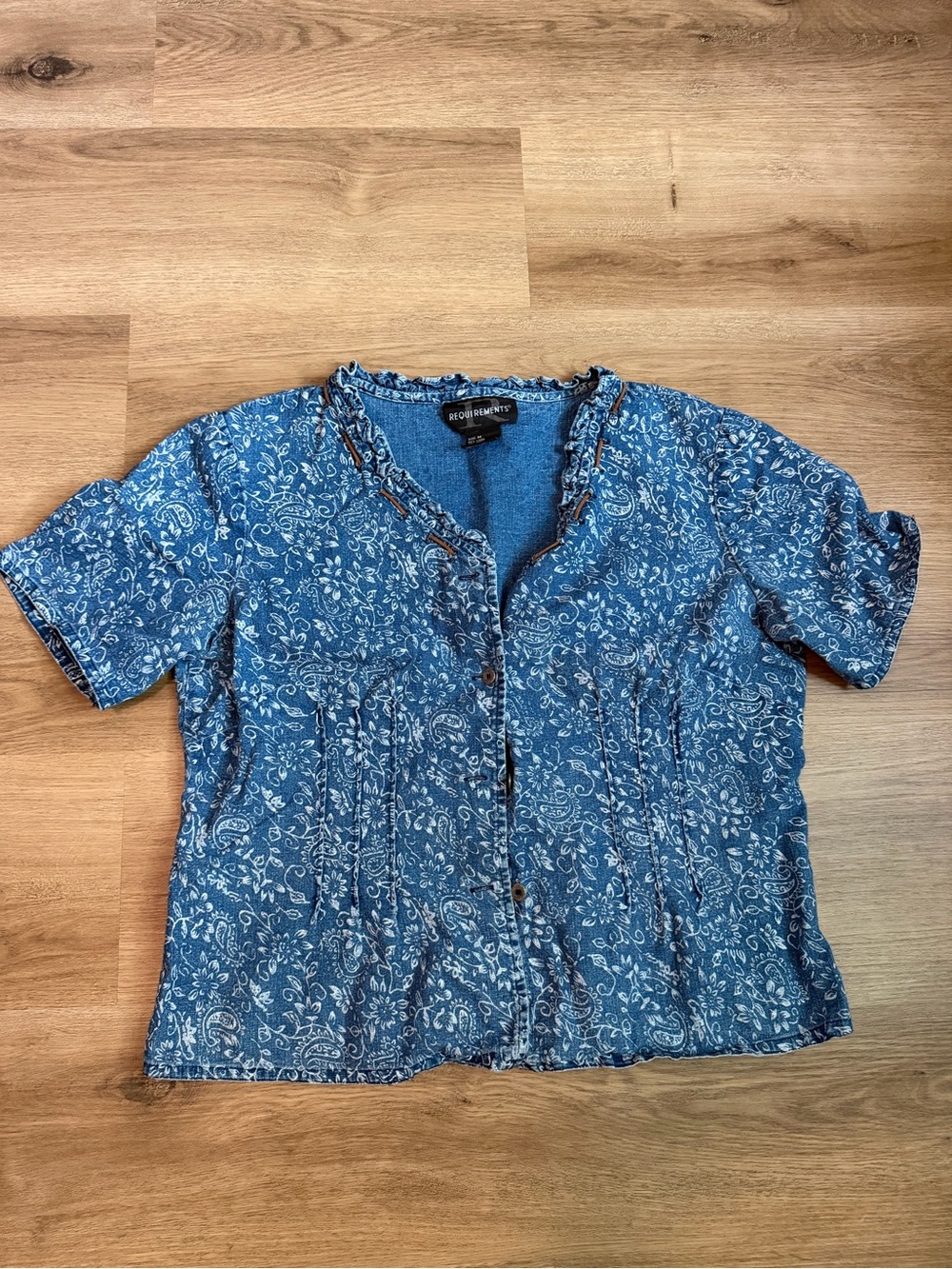 Requirements Blue Paisley Short-Sleeve Button Front Top